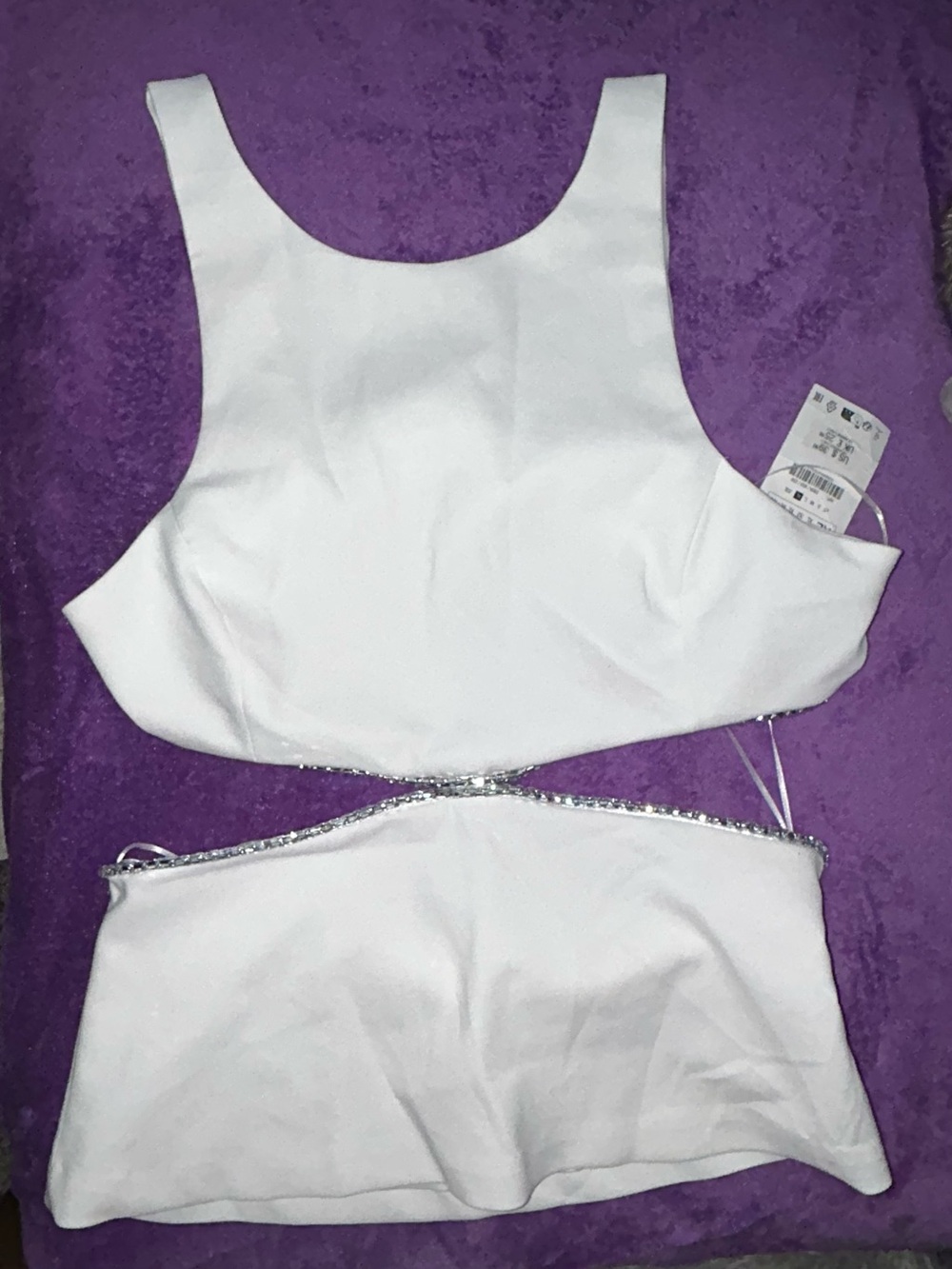 Zara White Sleeveless Cutout Top with Decorative Bling Trim - Picture 6 of 13